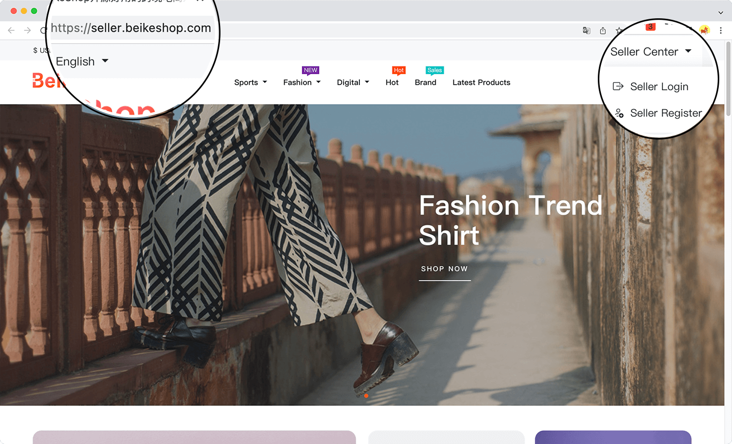 BeikeShop Multi-Vendor Merchant Login Demo – Step 1