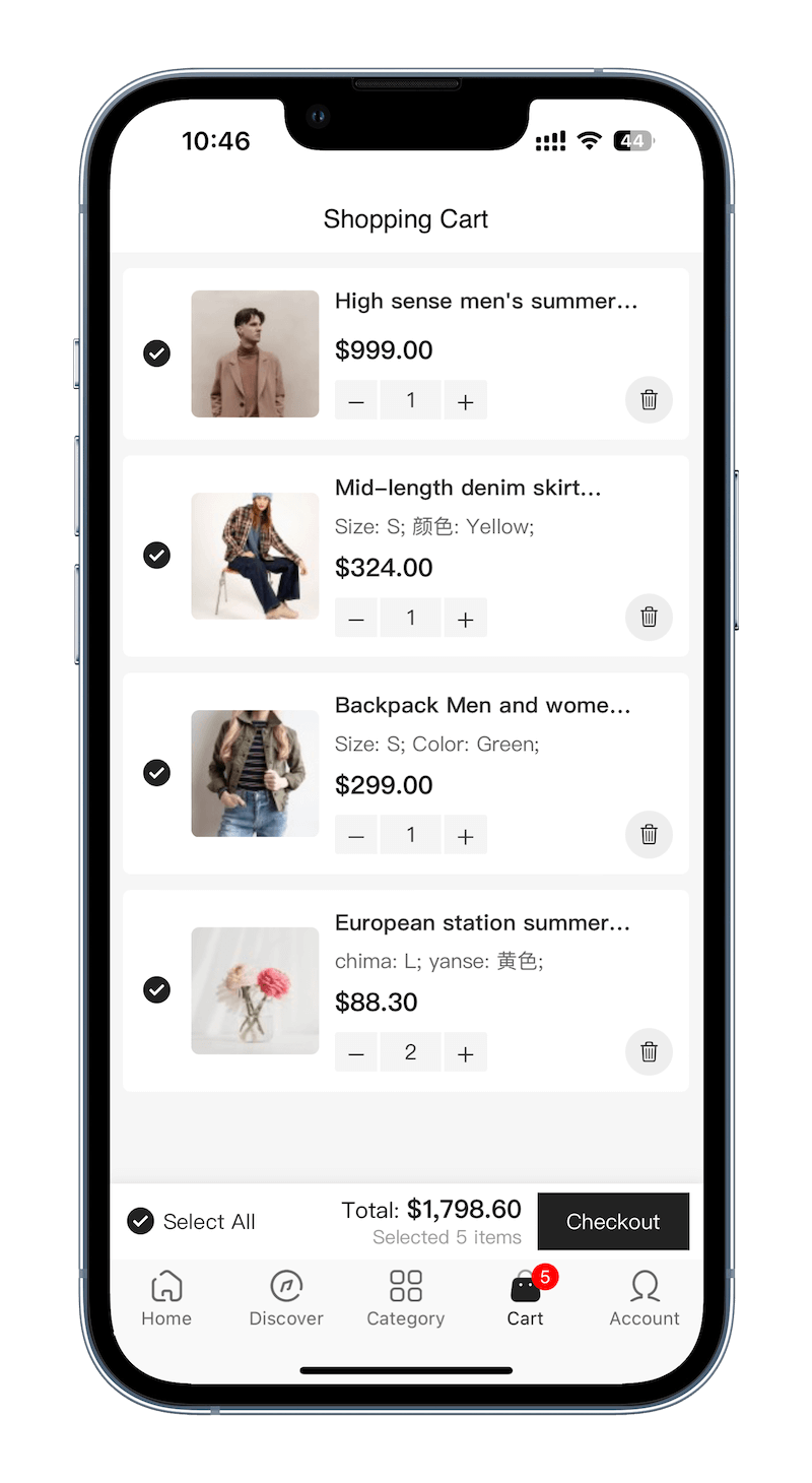 BeikeShop APP Shopping Cart Page